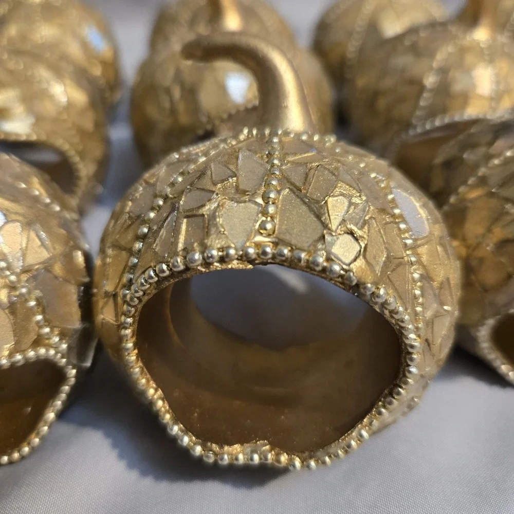 Set of 12 Gold Mosaic Pumpkin Napkin Rings Fall Thanksgiving Table Decor